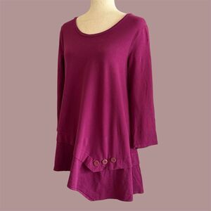 Habitat Asymmetrical Lagenlook Tunic Top M Artsy Tiered Funky Whimsical Magenta